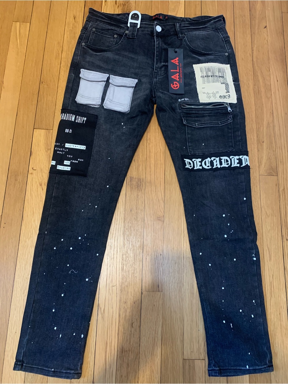 GALA Black Skinny Jeans with Graphic Patchwork